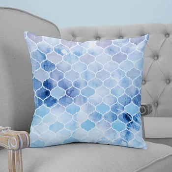 

Moroccan Blue Geometric Printed Throw Pillow Case Plush fabric Pillowcase Home Decorative Pillow Hot