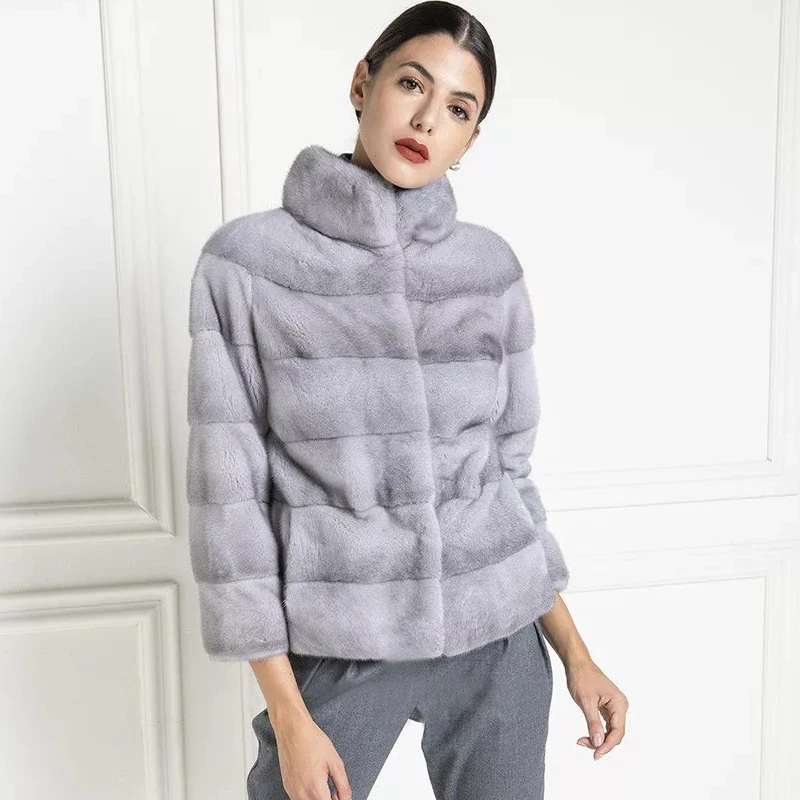 Новое поступление, настоящая норка, пальто для женщин, роскошная Толстая теплая куртка из натуральной кожи с натуральным мехом, верхняя одежда - Цвет: MC193