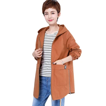 

Plus size Hooded Cotton Trench Coat Women 2020 New Spring Autumn Windbreaker Basic coat zipper Loose Outerwear Female 6XL