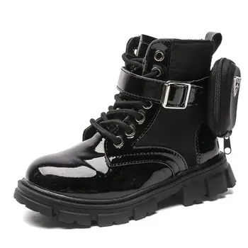 

Patent Ieather Kids Boots Winter Children Fashion Ankle Boots Baby British Shoes For Girls Pocket Boots Toddler Warm Snow Boots