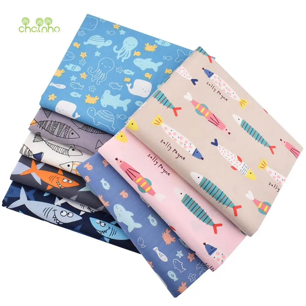 Chainho,Cartoon Fishes Pattern,Printed Twill Cotton Fabric,8 Design,DIY Sewing Quilting Material For Baby &Children's Bedclothes