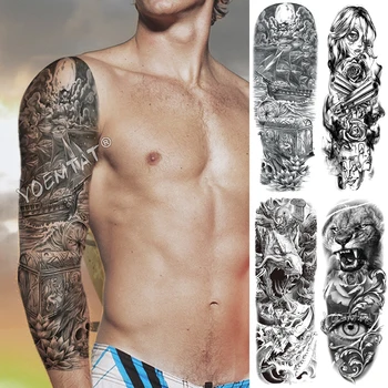

Large Arm Sleeve Tattoo Deep Sea Dragon Waterproof Temporary Fake Tatoo Sticker Skull Nezha Warrior Men Women Full Totem Tatto