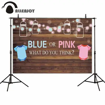 

Allenjoy Gender Reveal Party Curtain Backdrop Blue or Pink Bokeh Light Milk Bottle Wooden Floor Banner Supplies He She Photozone