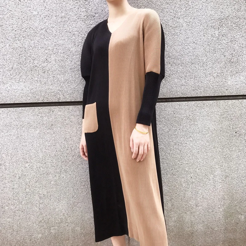 Miyake раза утолщенные платья осенние платья Новые Длинные рукава с карманом большая Упаковочная