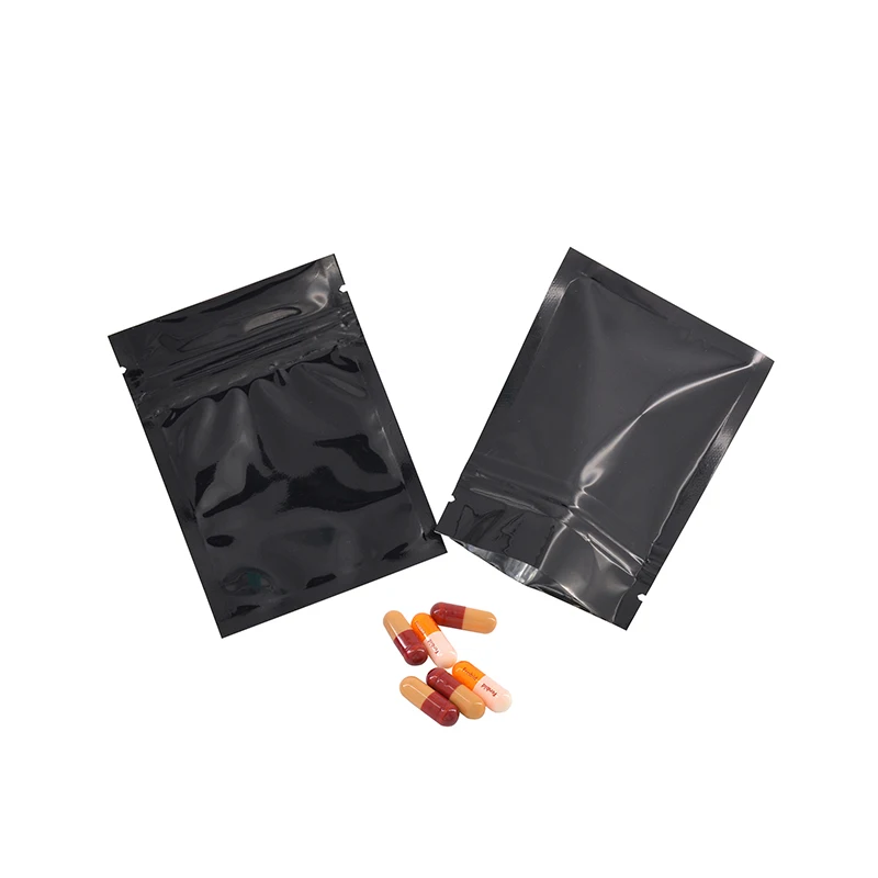 Black Color Zipper Bags Zip lock Pouch Glossy  Plastic Smell Proof Pouch 100 Pcs Small Gift Sample 1g-3.5g Powder Flower Bag 3