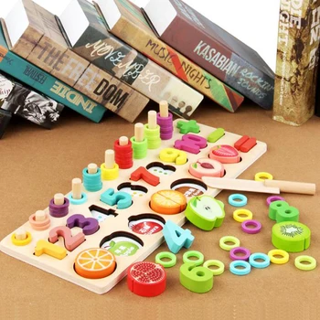 

DOLLRYGA juguetes Children Enlightenment Wooden Toy Color Shape Digital Fruit Board Kindergarten Early Learning Toy for Children