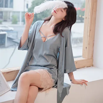 

Sexy Womens Night Robe Strap Top Pajamas Suit Spring Two Piece Sleepwear Sets Casual Home Wear Nightwear Sleep Kimono Bath Gown