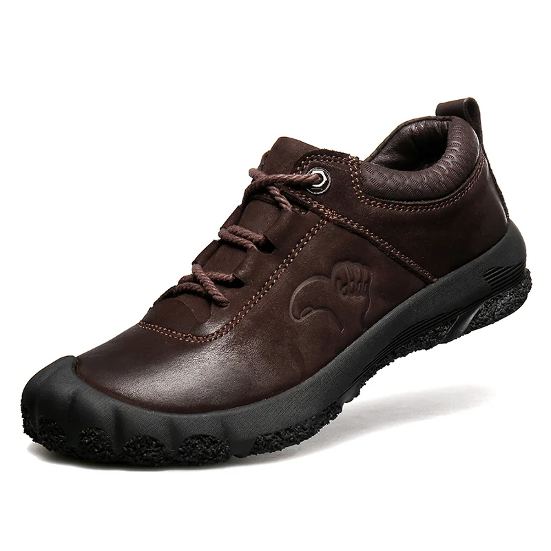 Genuine Leather Men Mountain Climbing Shoes Black Brown Leather Hiking Shoes for Men Rubber Outdoor Trekking Boots Hunting