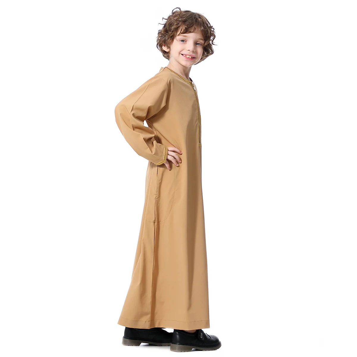 Muslim Teenagers Abaya Jubba Thobe Boy Long Dress Islamic Children Caftan Robe Embroidered Kaftan Saudi Arabia Worship Service