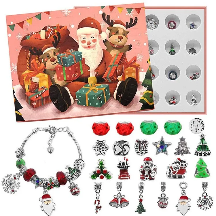 Christmas Advent Calendar Christmas Themed DIY Charm Jewelry Bracelet Making Kit For Girls Gift Box New Year Navidad