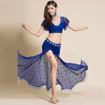 

Two-Piece Lace Dress 2020 New Women Belly Dance Long Skirt Sexy Dancer Practice Costume Set Dancing Wear