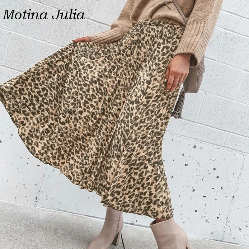 Motina Julia, Осень-зима, леопардовая женская юбка,, модная, плиссированная, бюст, юбка, нижняя, женские, вечерние, Клубная, миди юбка