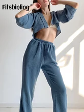 

Fitshinling Button Sleepwear Solid Long Sleeve Women's Nightwear Spring Loungewear Casual Woman Home Clothes Set Woman 2 Pieces