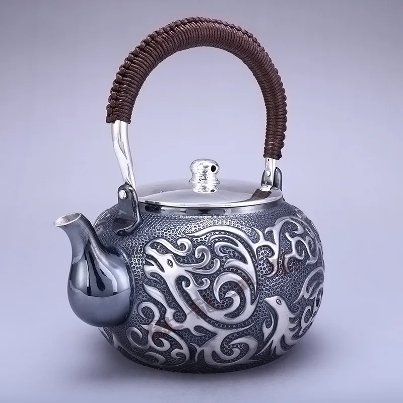 

Teapot, kettle, hot water teapot, iron teapot, stainless steel kettle, tea bowl, 1100ml capacity, handmade S999 sterling silver