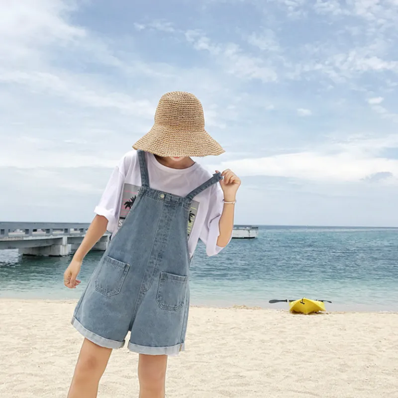 Комбинезоны женские Kawaii Ulzzang джинсовые летние корейские стильные свободные тонкие студенческие повседневные универсальные модные простые женские брюки шикарные