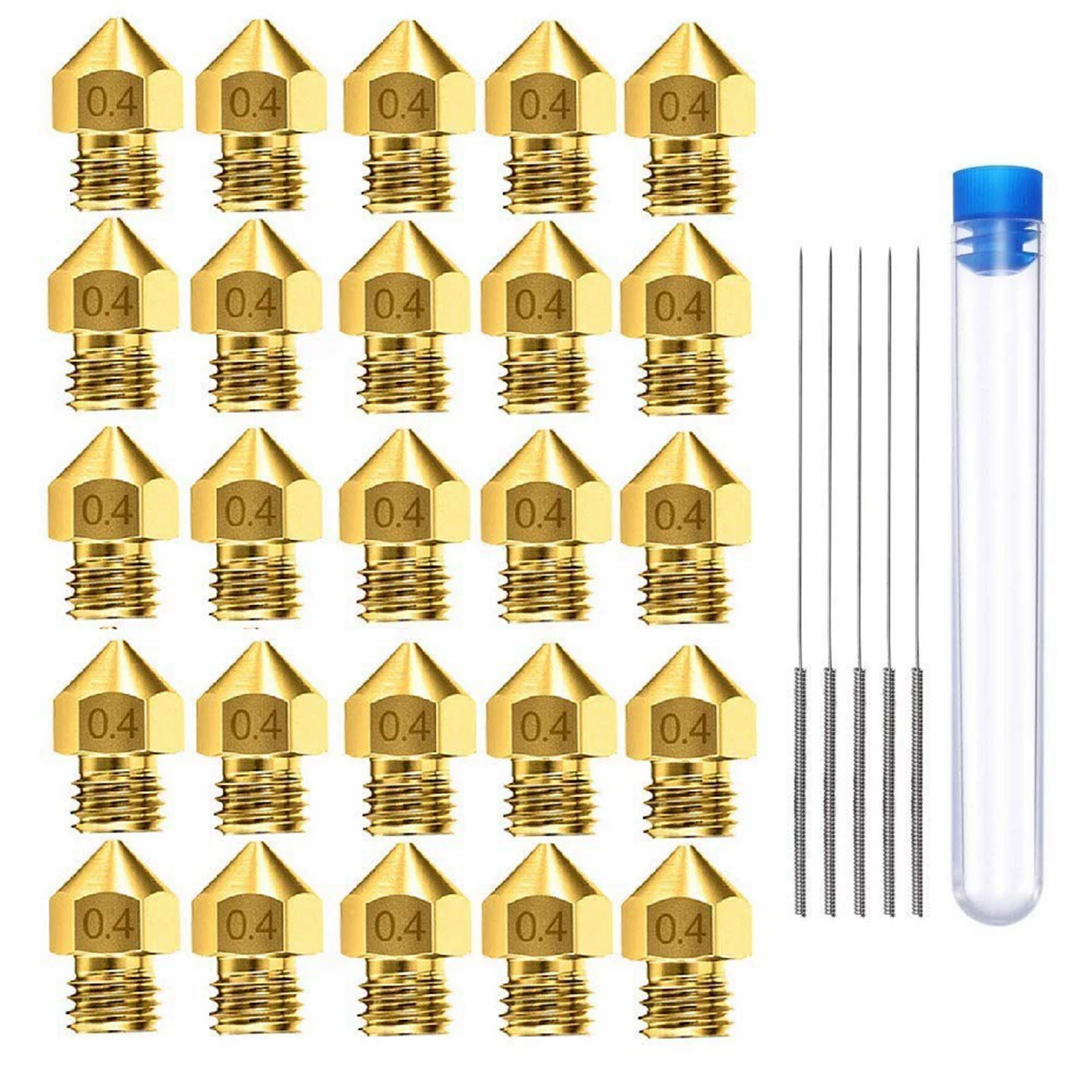 25PCS 0.4mm 3D Printer Extruder Brass Nozzles for Makerbot MK8 Creality CR-10 Ender 3 3Pro 5 with 5PCS 0.4mm Stainless