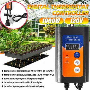 

120V 1000W Digital Heat Mat Temperature Controller Hydroponic Plants Germination Reptiles Amphibian Pets Heat Pad Thermostat