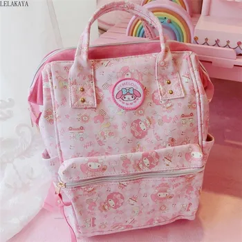 

Anime My Melody Cute Cartoon PU Leather Backpack Rucksack Teenager Pink School Bags Casual Travel Shoulder Bag For Girls Gift