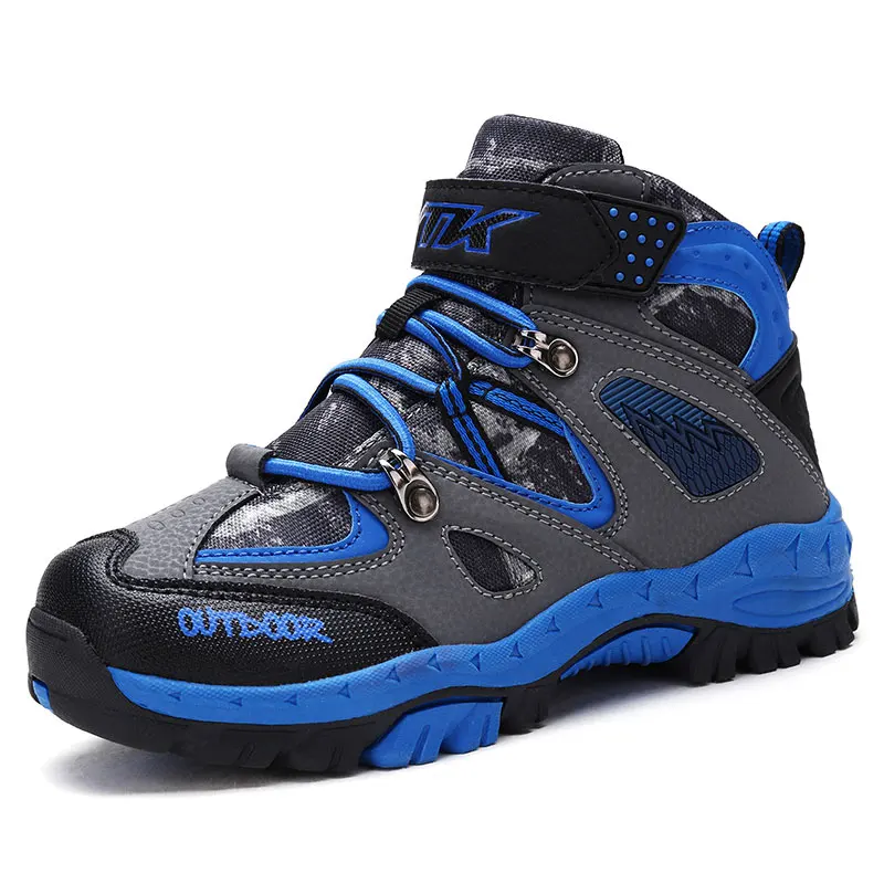 Зимние треккинговые ботинки для мальчиков; походная обувь для больших детей; Теплая обувь для альпинизма; водонепроницаемые спортивные ботинки для девочек; кроссовки - Цвет: 8032-1 Blue