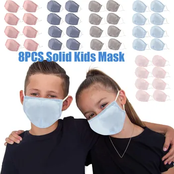 

8PCS Kids Solid Cloth Face Mask 3 Layer Filter Reusable Face Shield Washable Mouth Mask Breathable Windproof Face Shield Masque