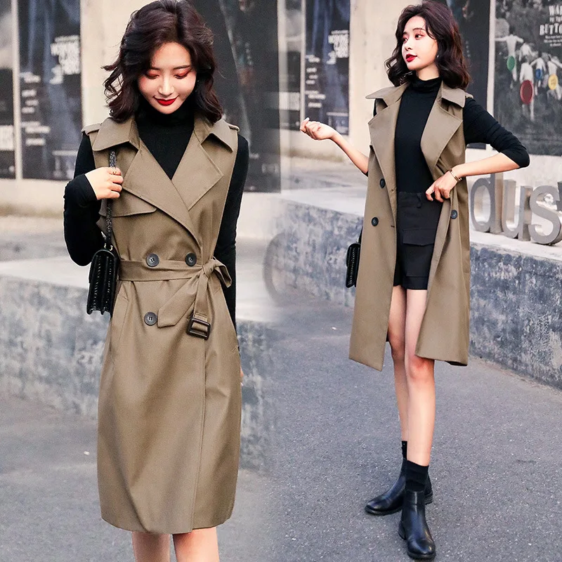 

Ozhouzhan WOMEN'S Suit 2019 Autumn New Style Sleeveless Wind Coat Waistcoat with T-shirt Early Autumn Fashion Elegant Two-Piece