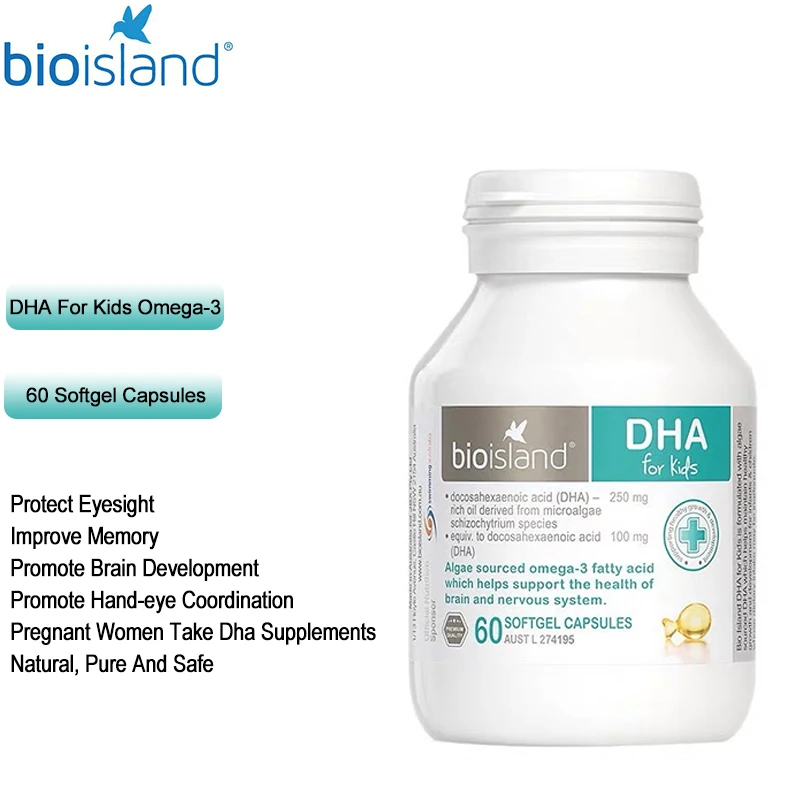 BioIsland здоровая DHA 60 капсулы для детей Omega 3 с маслом из морских водорослей