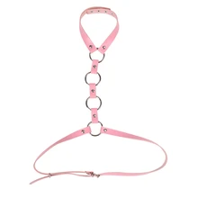 Кожаный ремень для шеи с ремешком, топ, талия, сексуальное розовое белье, готический ремешок для тела, грудной бандаж, регулируемый, вечерние, Клубные, Рейв