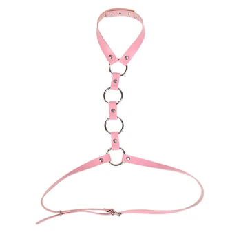 

Neck Cage Harness Belt Leather Top Waist Sexy Lingerie Pink Gothic Body Bondage Chest Strap Bralette Adjustable Party Club Rave