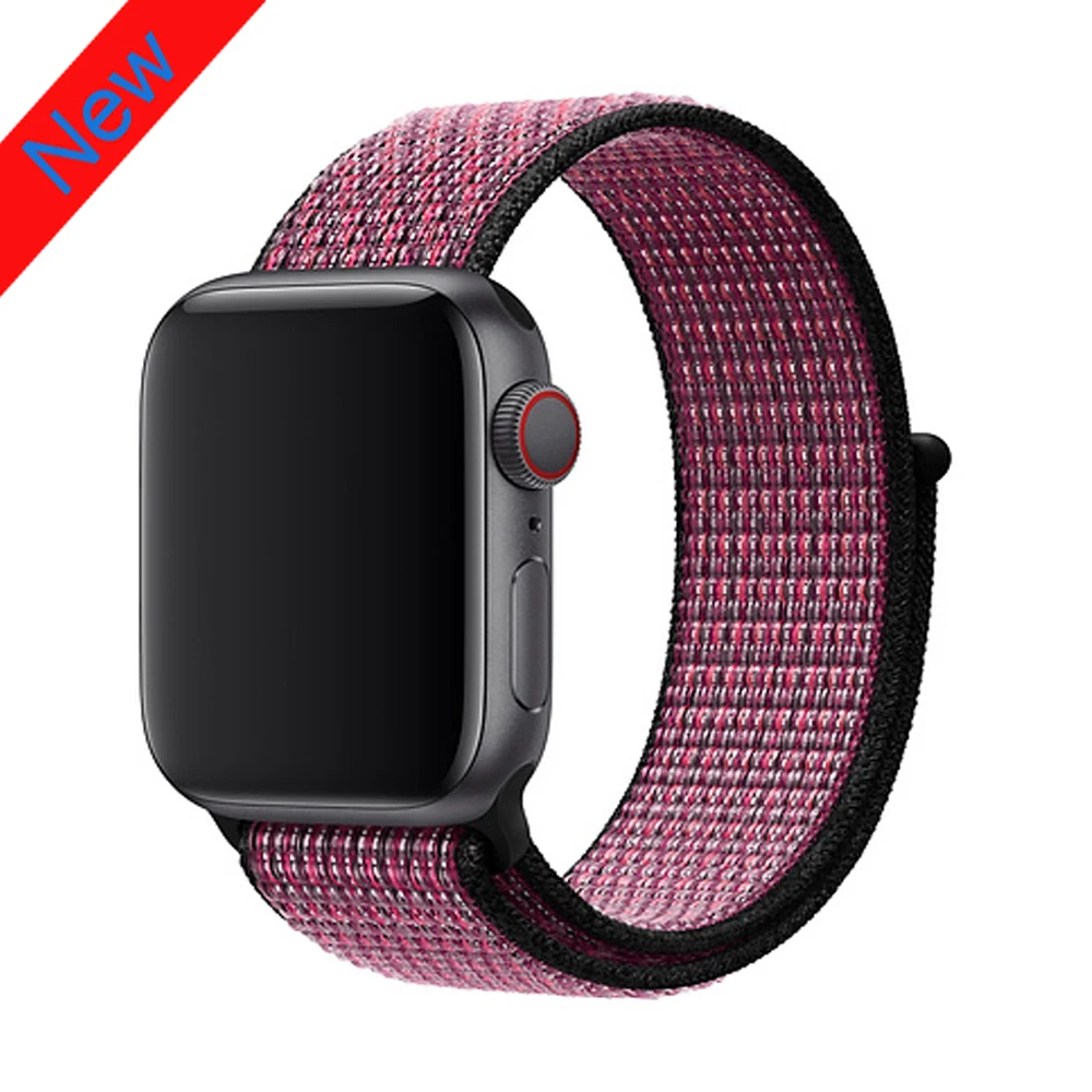 Нейлоновый ремешок для Apple Watch band 42 мм 38 мм iWatch 4 band 44 мм 40 мм Браслет спортивная петля ремешок для часов correa ремень дышащий - Цвет ремешка: Pink Blast