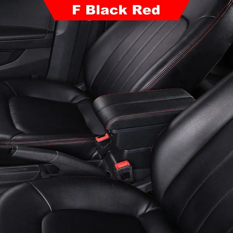 Центральный центральный консольный ящик для хранения hyundai Accent RB Solaris 2011- двухслойный usb зарядный подлокотник коробка автомобильные аксессуары - Название цвета: F Black Red