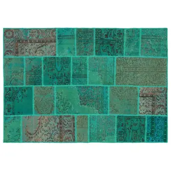

Handmade Green Vintage Overdyed Patchwork Runner Rug 612x230 Cm-20'1''X7'7''