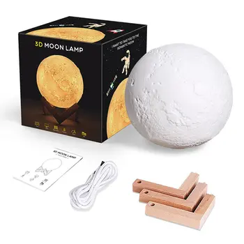 

Rechargeable 3D Print Moon Lamp Touch Control Brightness Plastic USB Charging Lights LED Night Light Home Decoration 1 set