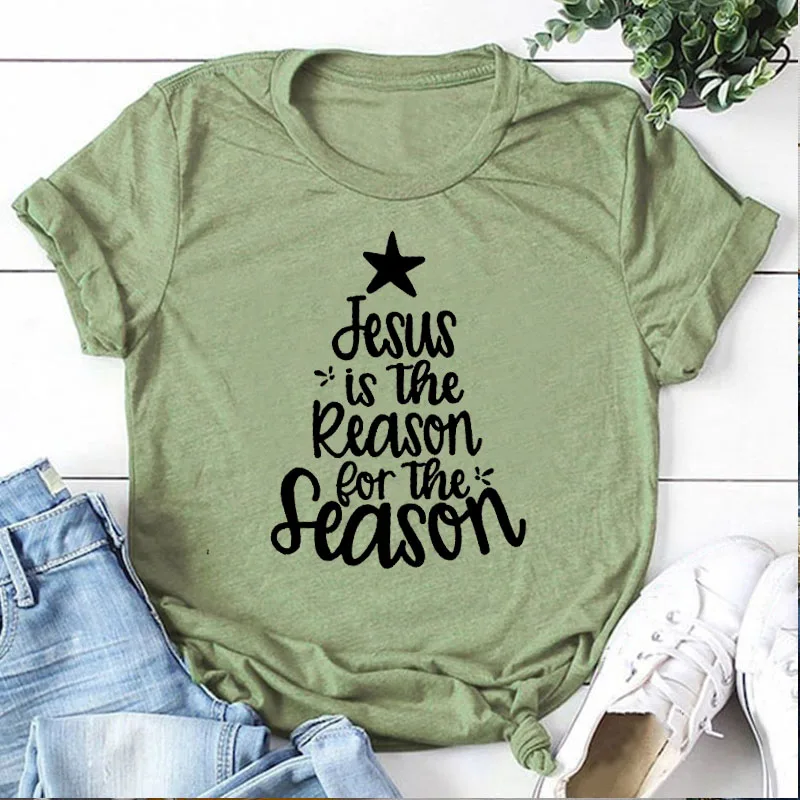 Jesus-причина сезона, женские рубашки, эстетическая Рождественская футболка, стильные хлопковые футболки для девочек, Прямая поставка