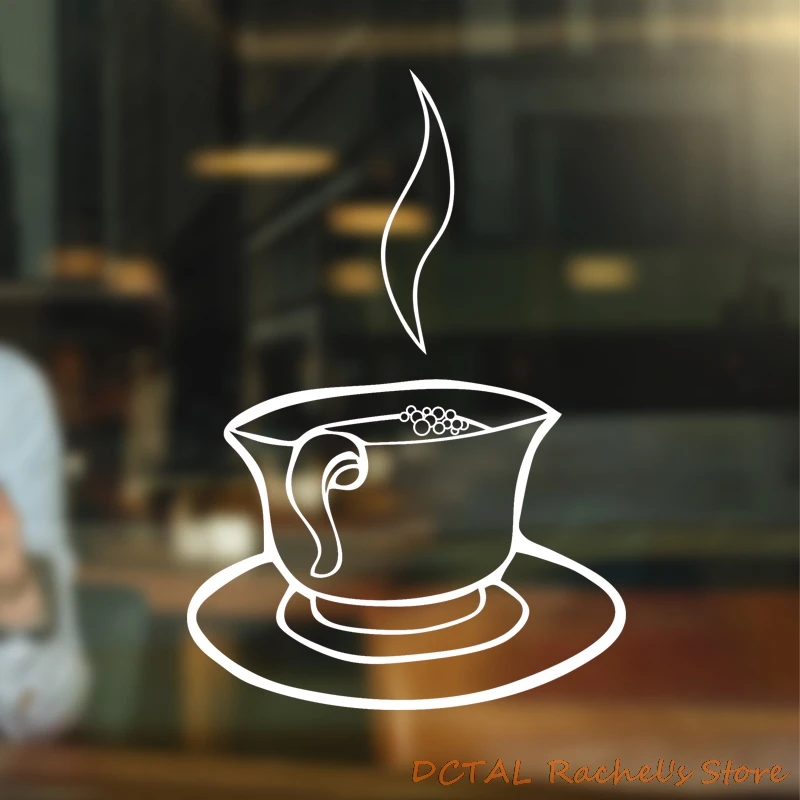 DCTAL Steaming Coffee Shop Sticker Dining Room Kitchen Vinyl Wall For Window CAFE Decor Window advertisement DIY