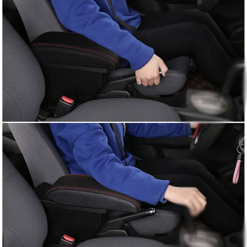 Bracciolo Auto Per KIA Stonic E Rio (2012-2019): Console Centrale Con Portabevande E 7 Porte USB, Linea Rossa