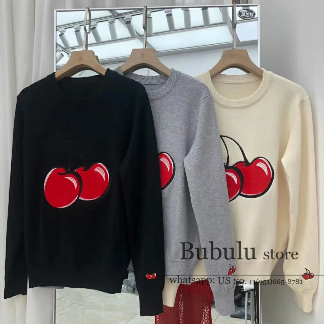 

lxuury designer 2020 New Autumn Winter Stereo Cherry Embroidery Pattern Sweater Women'sr Long Sleeve round Neck Sweaters jumpers
