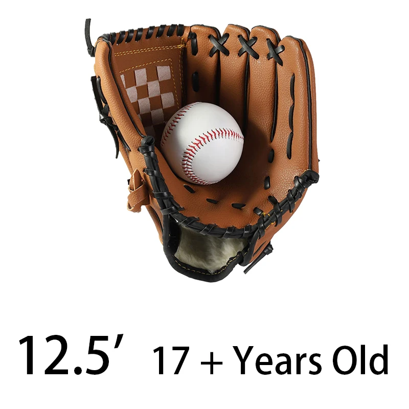 12.5 inch brown Kids/Adults Baseball Set With 1 Baseball Glove& 1 Ball 3 Colors Thick Leather Glove Baseball Mitt - Цвет: 12.5 inch brown
