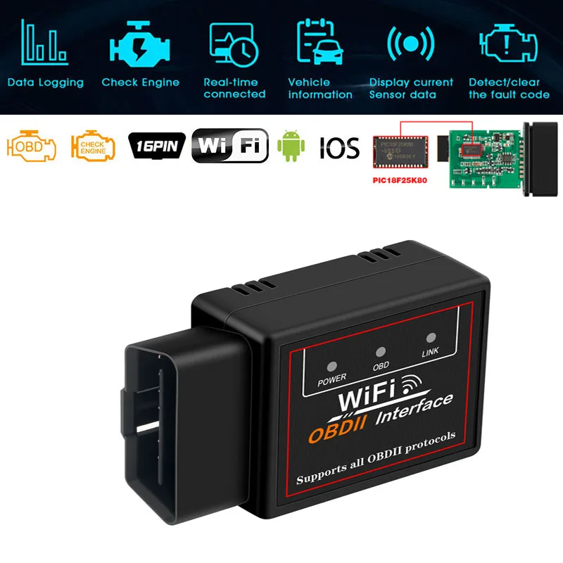 Pic18f25k80 Wi-Fi OBD2 Сканер диагностический сканер для автомобиля ELM327 OBD2 код адаптер для считывателей сканирования OBD для Android IOS Windows V1.5
