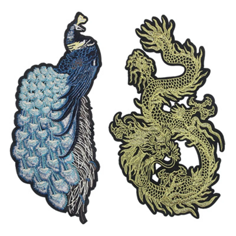 Clothing Sticker Embroidery Dragon Phoenix Patch Clothes Home Textiles Applique For DIY Iron on Patch Stickers on The Clothes
