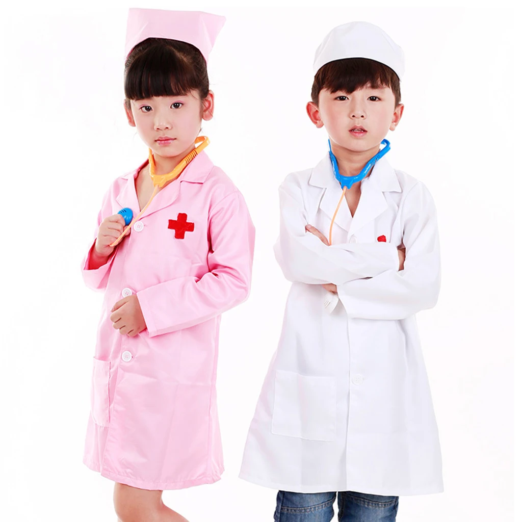 Kids Boys Girls Doctor Surgeon Cosplay Dress up Coat w/Cap Nurse Play Outfit
