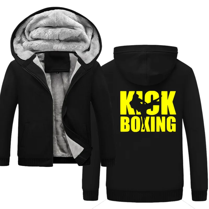 Kick boxing толстовки мужские с капюшоном повседневные шерстяные зимние утолщенные теплые пальто, толстовки пальто на молнии кардиган с капюшоном мужская одежда - Цвет: black