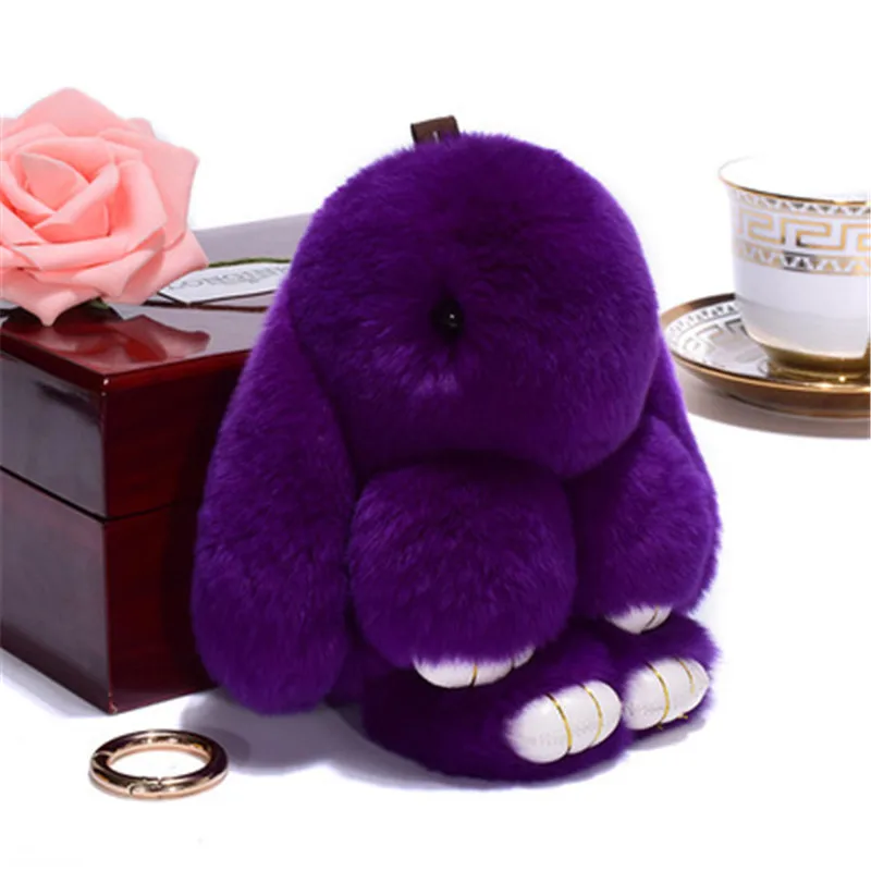 dark purple 14 см Модный Рекс Кролик Мех монстр брелок кольцо держатель Подвеска сумка автомобиль Шарм тег пушистый кролик игрушка кукла мех брелки - Цвет: dark purple