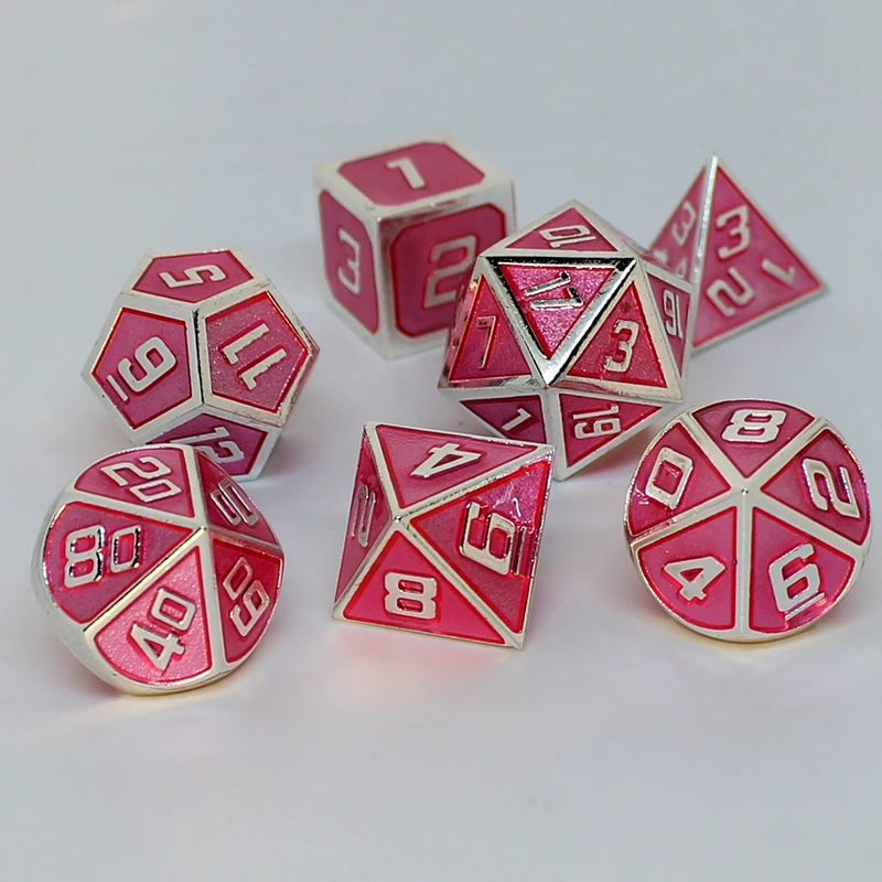 Rpg кости многогранные наборы металла dnd Подземелья и Драконы настольные игры цинковый сплав светильник розовый кубики цифровой узор d20 10 8 12