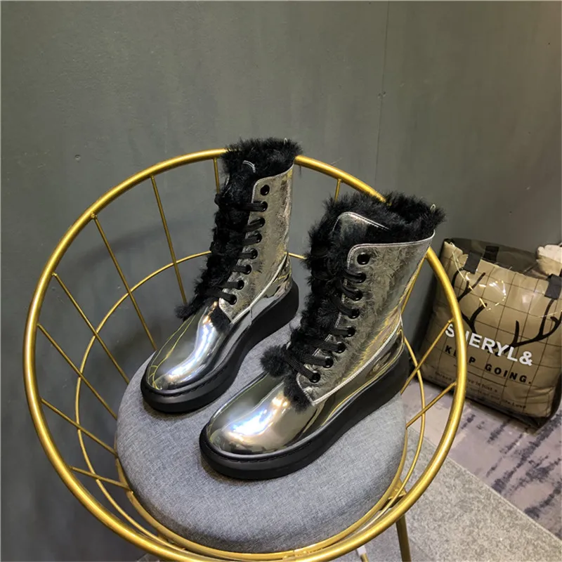 Зимние сапоги; женская обувь из плюша; scarpe donna; обувь с перекрестной шнуровкой; chaussures femme; женская обувь на плоской подошве с круглым носком; коллекция года; сезон зима