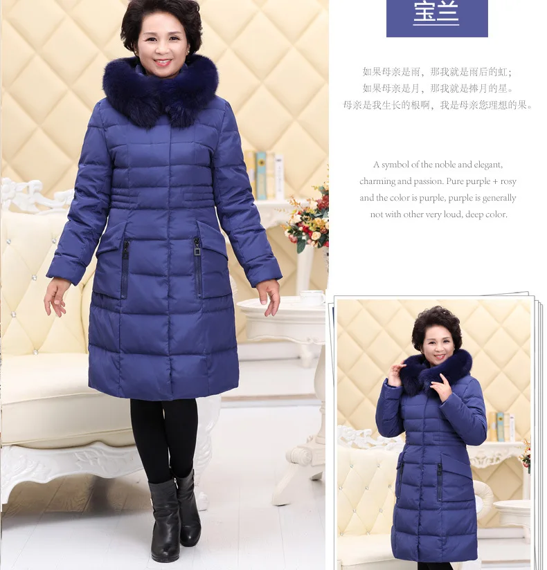 Winter New Style Middle-aged Genuine Fur Collar down Jacket Slim Fit Mid-length Thick Large Size Mom down Jacket