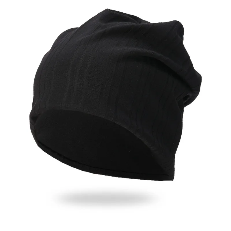 Stripe Knitted hats with Male and Female Light Plate Pure Color Headgear Outdoor Cold hats Warming hats in Autumn and Winter - Цвет: Черный