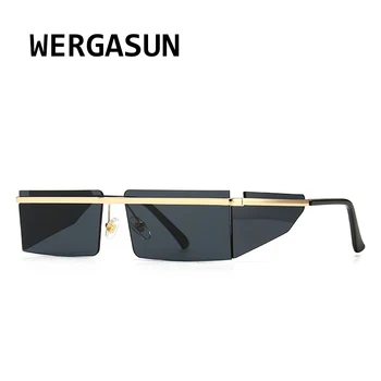 

WERGASUN Vintage Rectangle Sunglasses Women Small Frame Mirror Sun Glasses Silver Black Lens Men One Piece Punk Eyeglasses