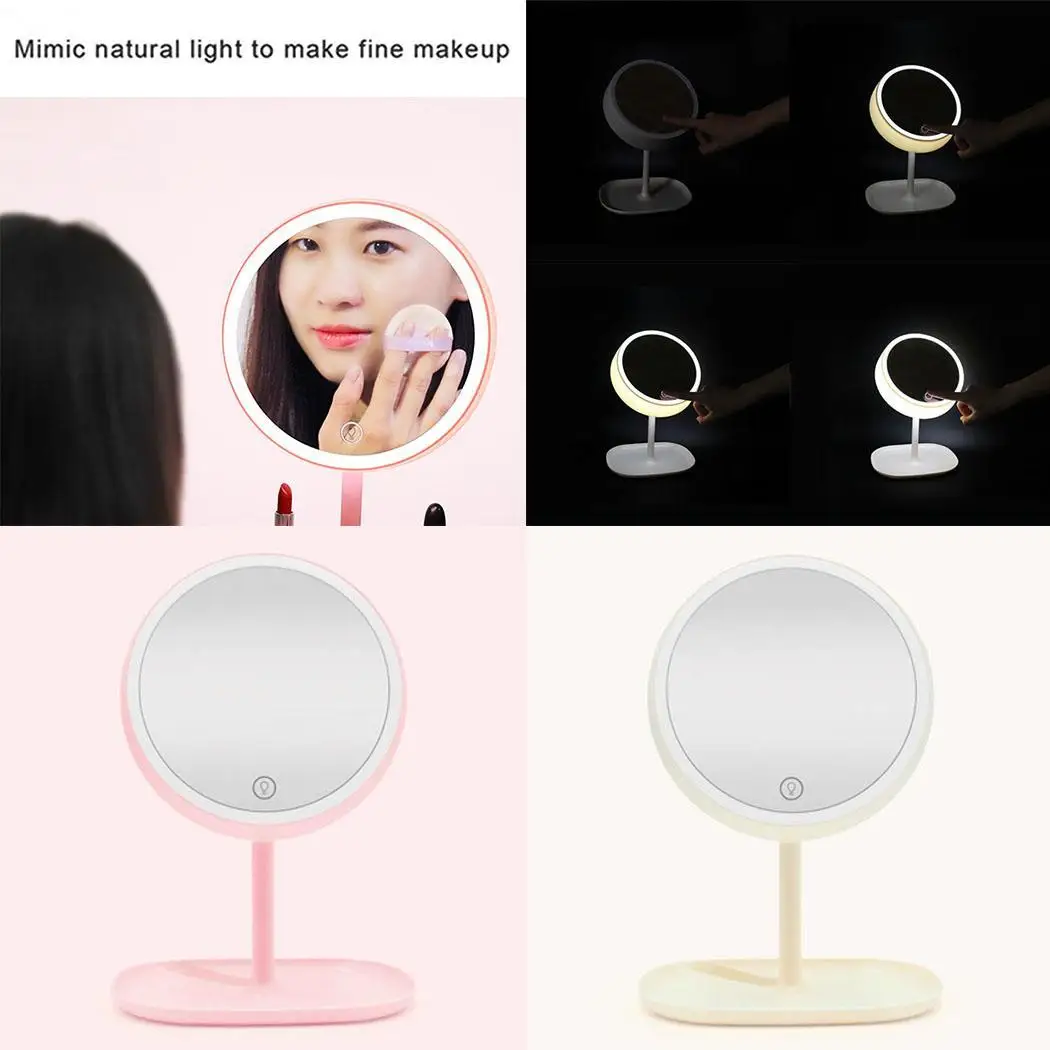 

Three-gears Adjustment LED Make Up Mirror with Light Apricot, Pink Portable 0.65KG Touch Charging