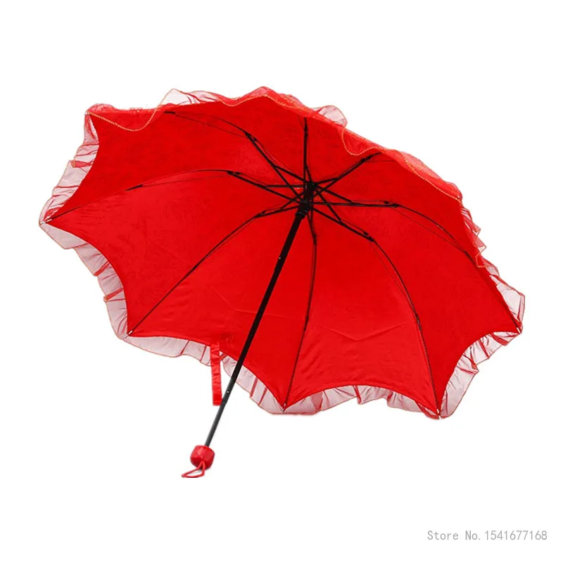 Lace Folding Umbrella for Girls, Red Rose Print, Bridal Umbrella, Apollo Fashion, Chinese Wedding Decoration, Ladies Umbrella