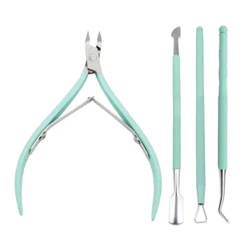 

4Pcs/set Green Nail Art Nippers Clipper Cuticle Spoon Pusher Dead Skin Remover Fork Nail Files Trimmer Scissors Manicure Tools